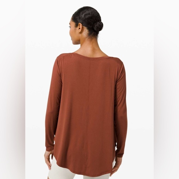 Lululemon Up for Down Time Long Sleeve Modal Top W3DU25 Dark Terracotta NEW - Picture 2 of 9